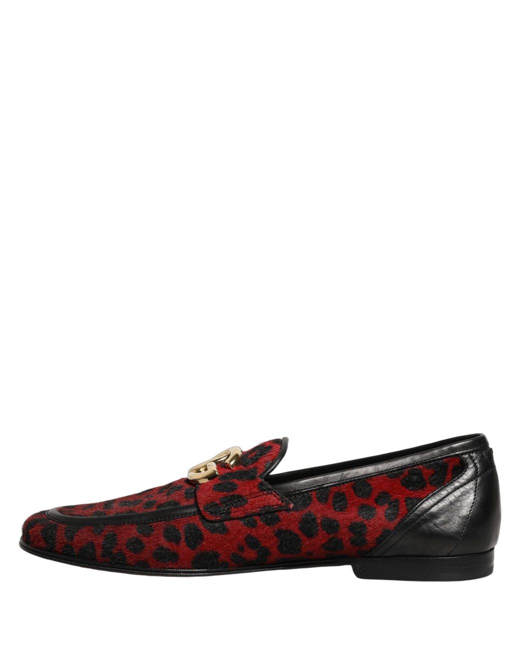 Dolce & Gabbana Red Leopard Print Pony Hair Dress Loafers Shoes for men