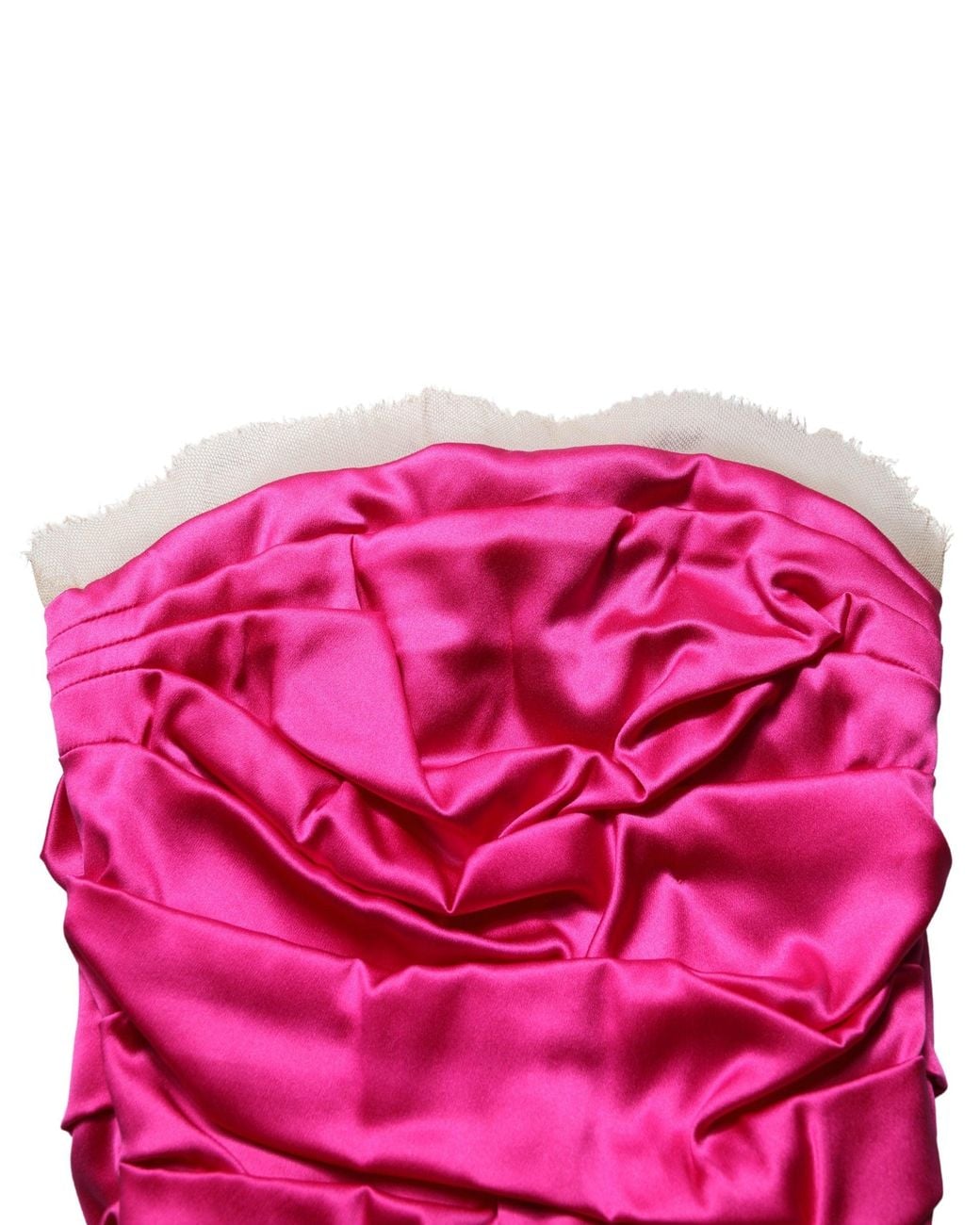 Dolce & Gabbana Red Hot Pink Ruched Satin Strapless Gown Dress