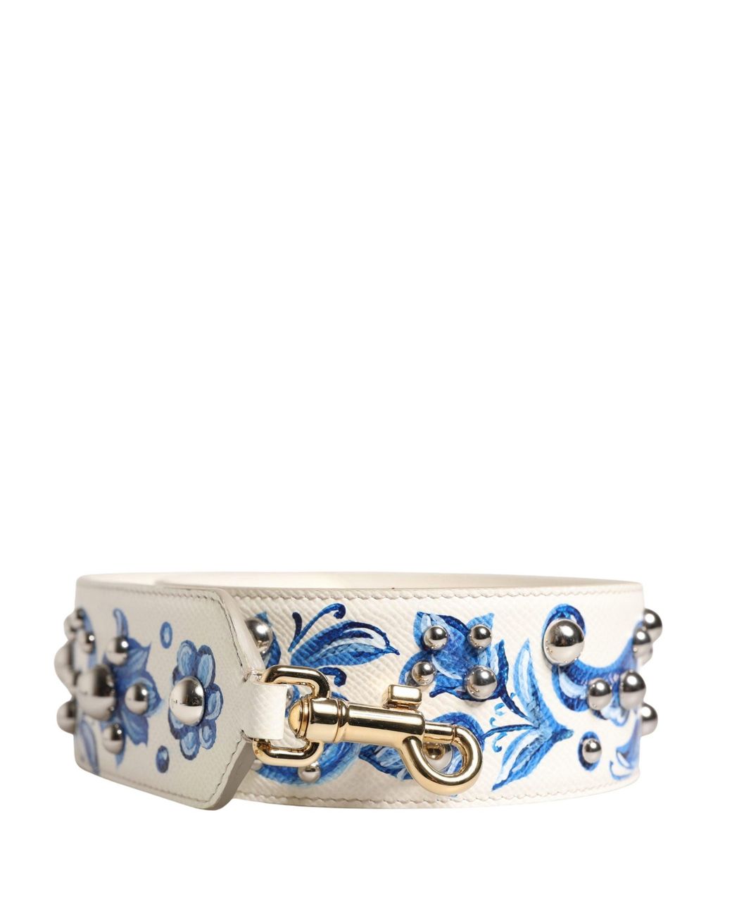 Dolce & Gabbana Blue Floral Leather Stud Accessory Shoulder Strap Calf