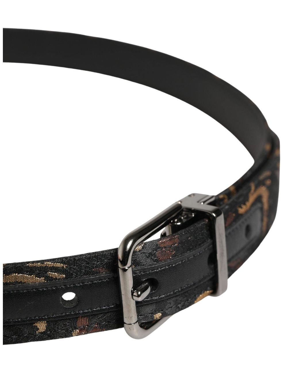Dolce & Gabbana Black Multicolor Jacquard Silver Metal Buckle Belt for men