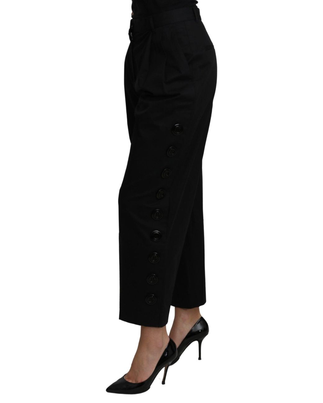 Dolce & Gabbana Black High Waist Cropped Cotton Stretch Pants