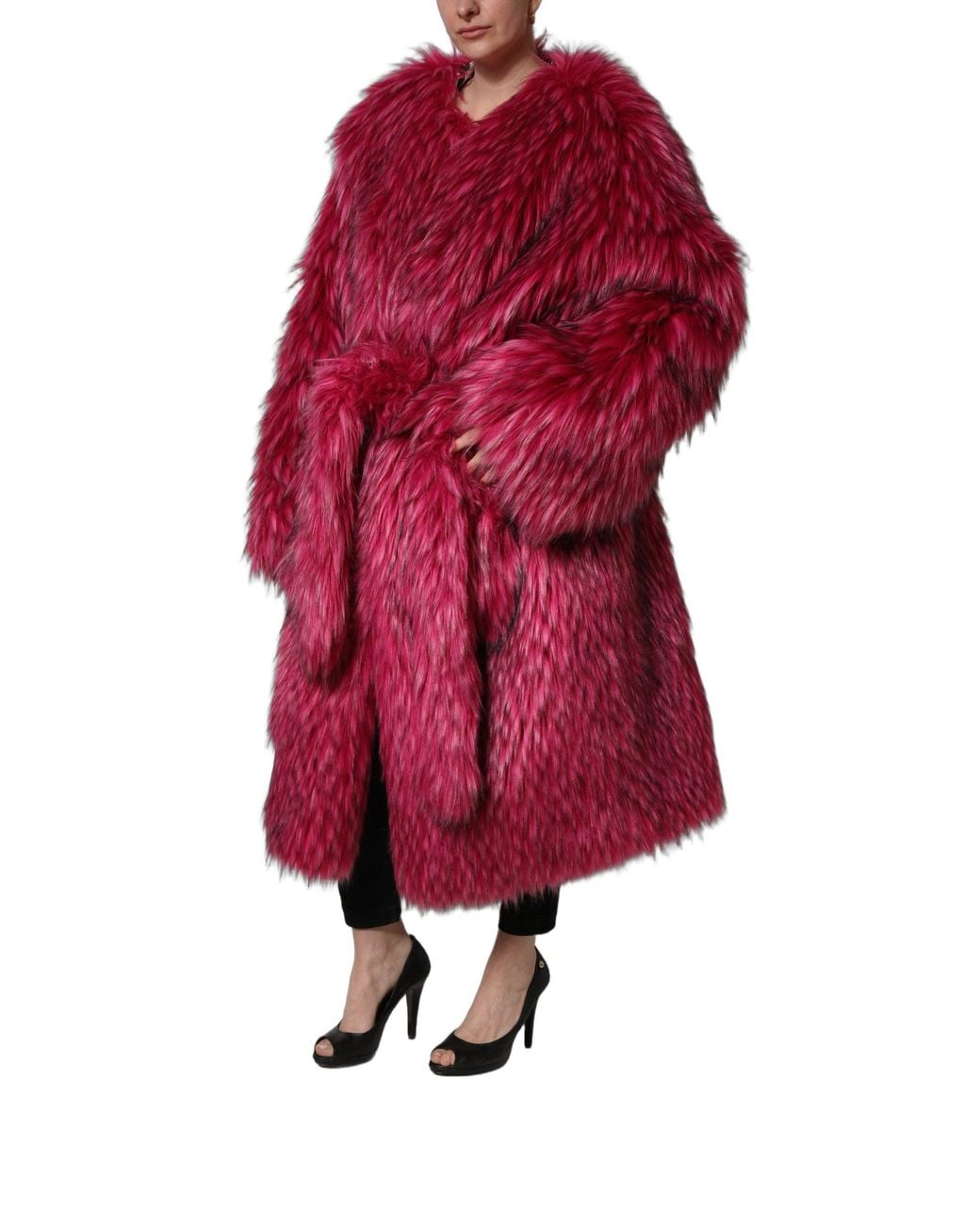 Dolce & Gabbana Red Fuchsia Belted Faux