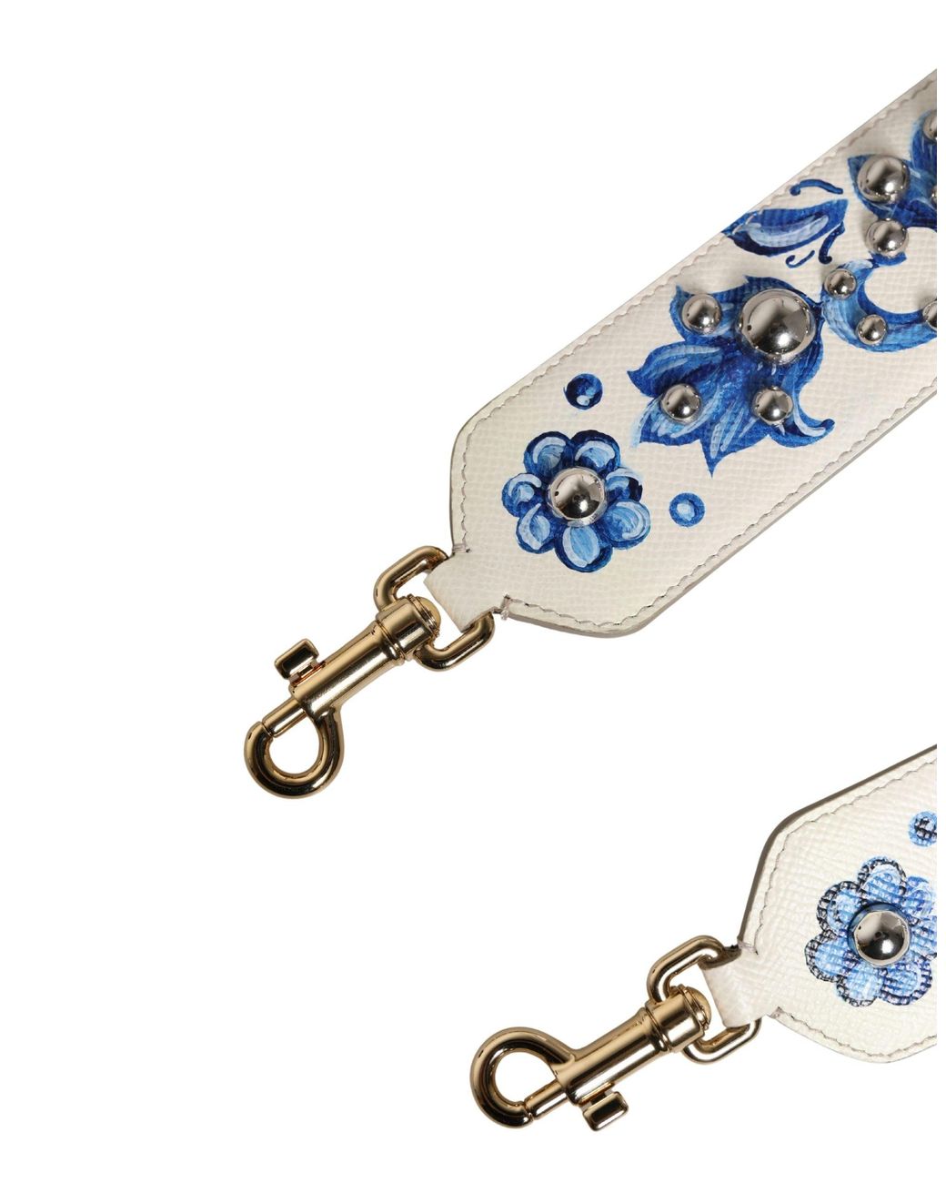 Dolce & Gabbana Blue Floral Leather Stud Accessory Shoulder Strap Calf