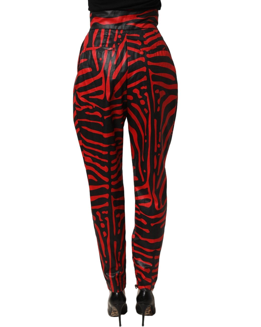 Dolce & Gabbana Red Black Zebra Print Cotton Highwaist Pants