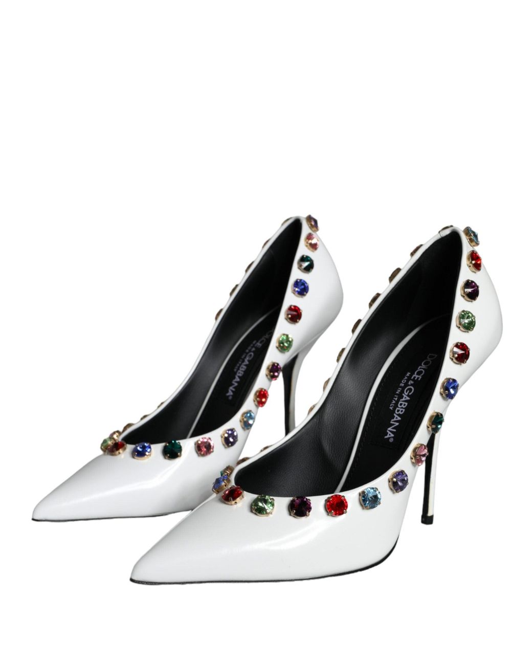 Dolce & Gabbana White Crystal Leather High Heels Pumps Shoes