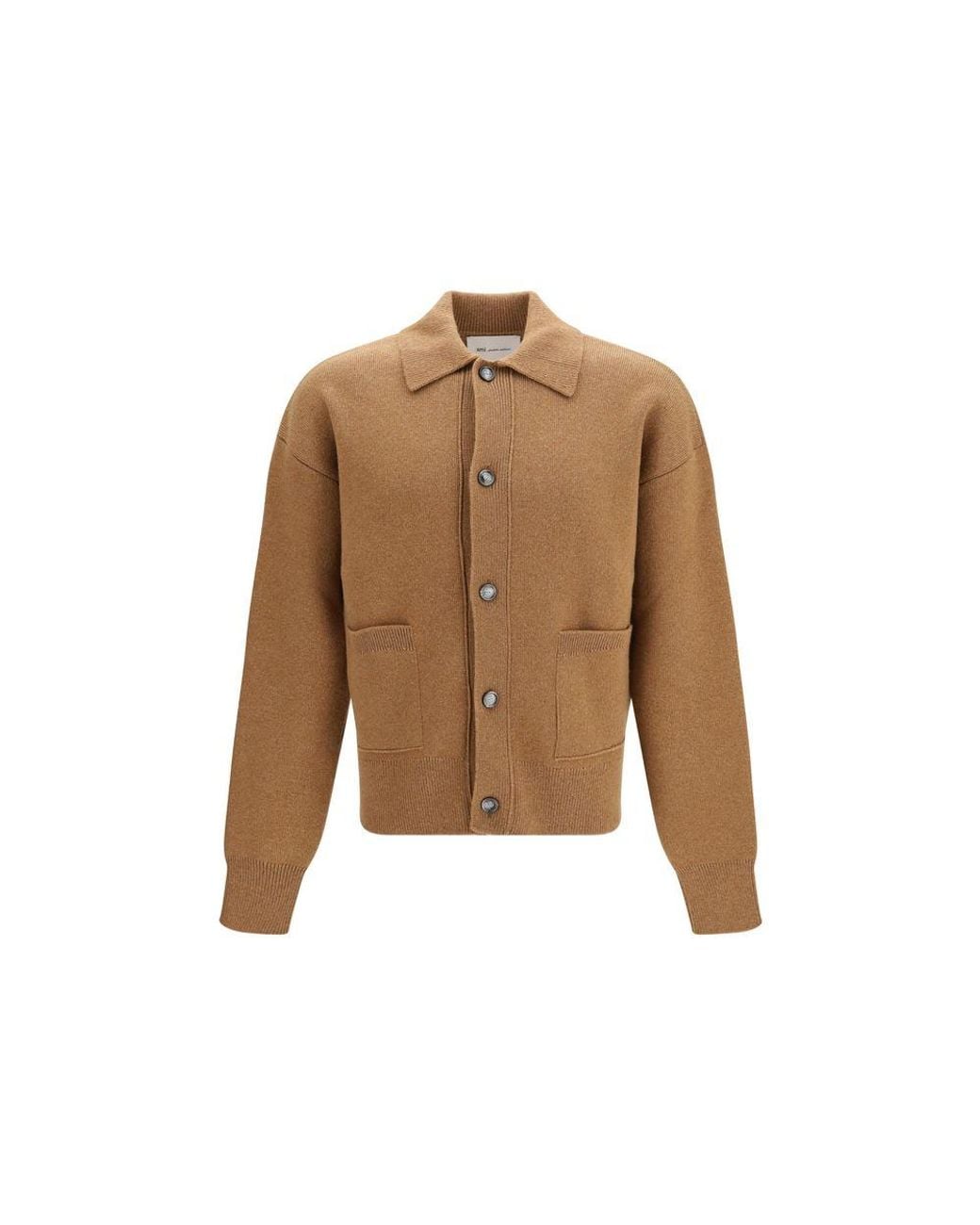 AMI Natural Brown Wool Oves Aries Cardigan for men
