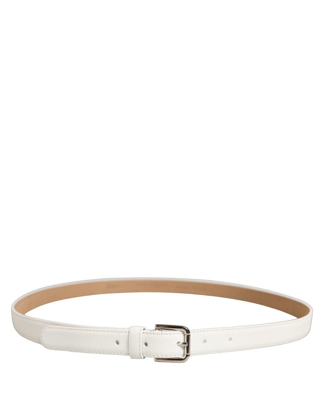 Dolce & Gabbana Gray White Leather Silver Tone Metal Buckle Belt