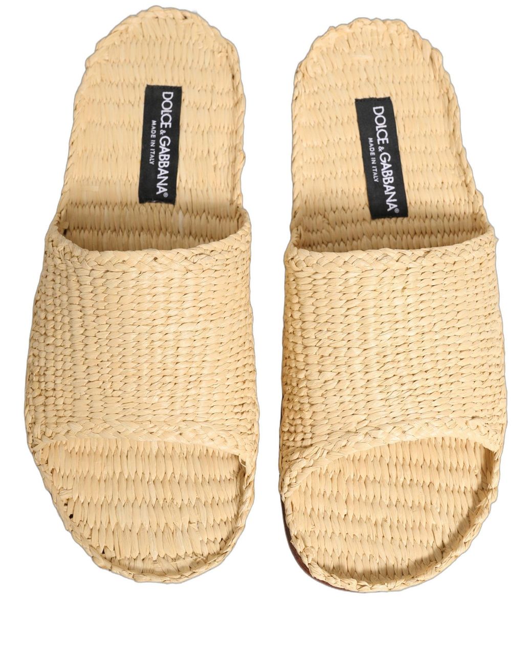 Dolce & Gabbana Natural Beige Straw Raffia Slides Sandals Flats Shoes for men