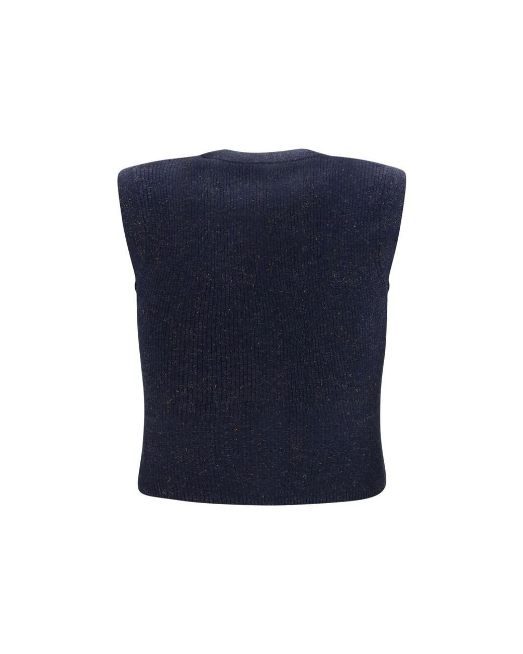 Brunello Cucinelli Blue Cashmere Sleeveles Sweater