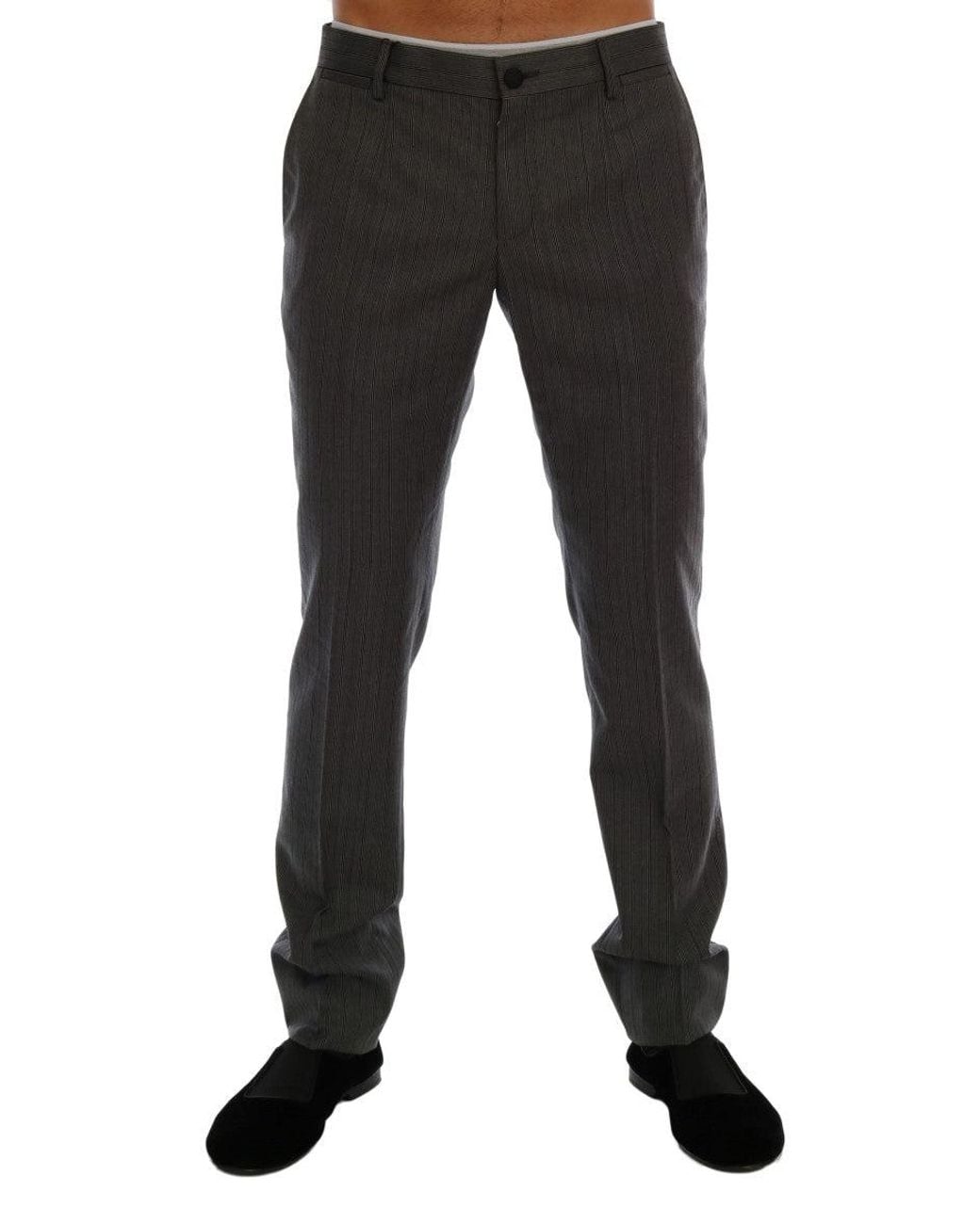 Dolce & Gabbana Black Wool Striped Formal Pants for men
