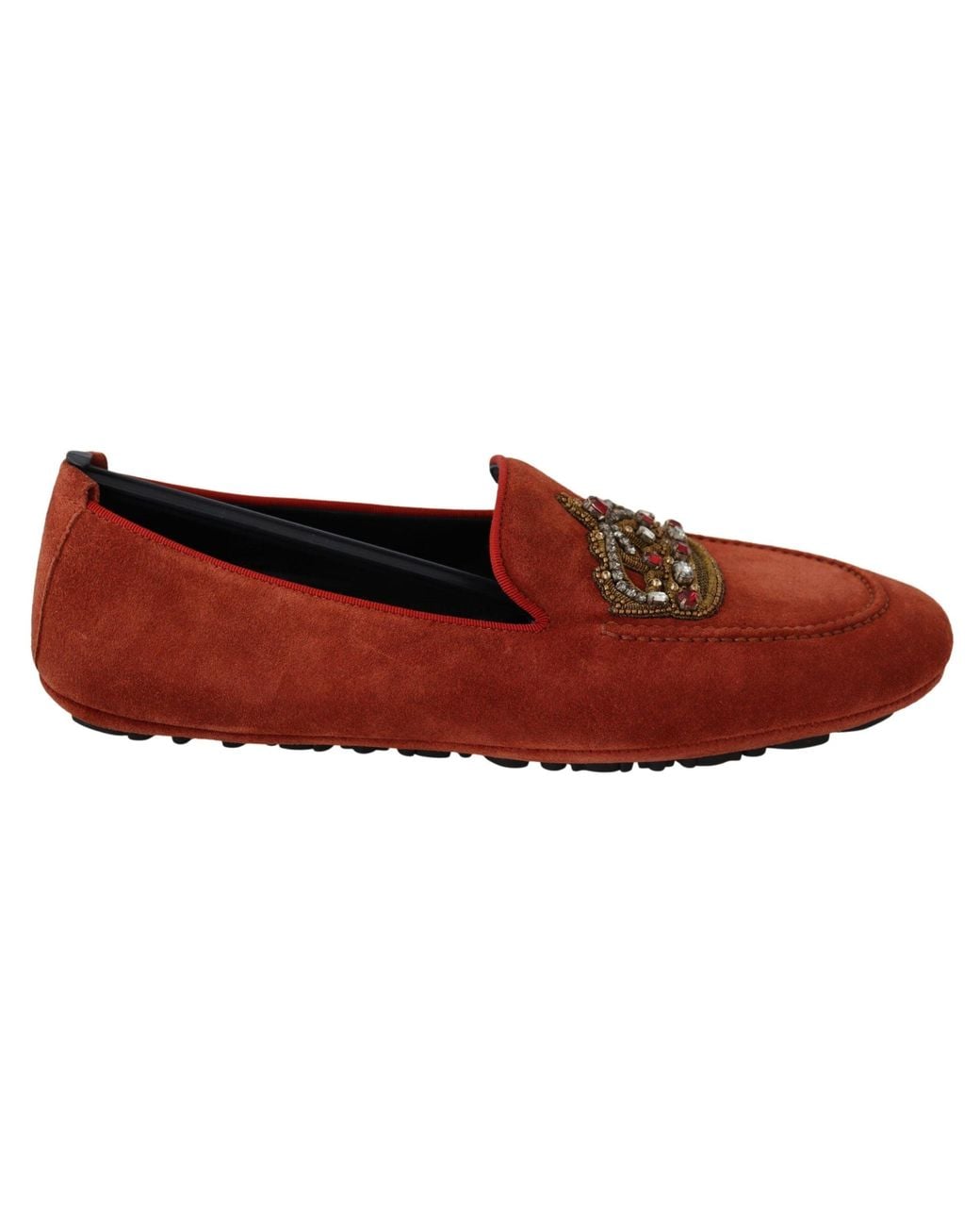 Dolce & Gabbana Black Leather Crystal Crown Loafers Shoes for men