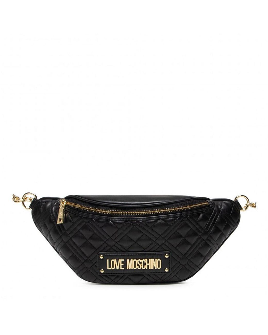 Love Moschino Quilted Plaque-logo Belt Bag in Black | Lyst