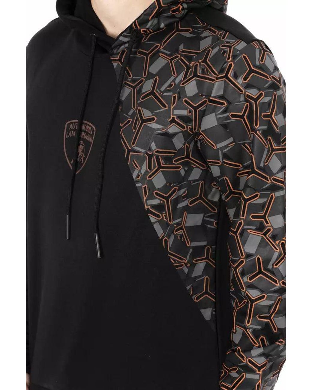 Automobili Lamborghini Black Sleek Cotton Hooded Sweatshirt for men