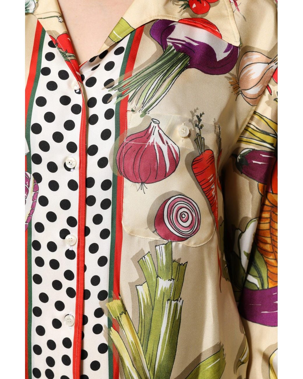 Dolce & Gabbana Multicolor Vegetables Silk Long Sleeves Top for men