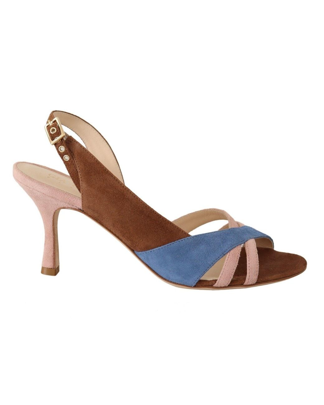 GIA COUTURE Blue Multicolor Suede Leather Slingback Heels Sandals Shoes
