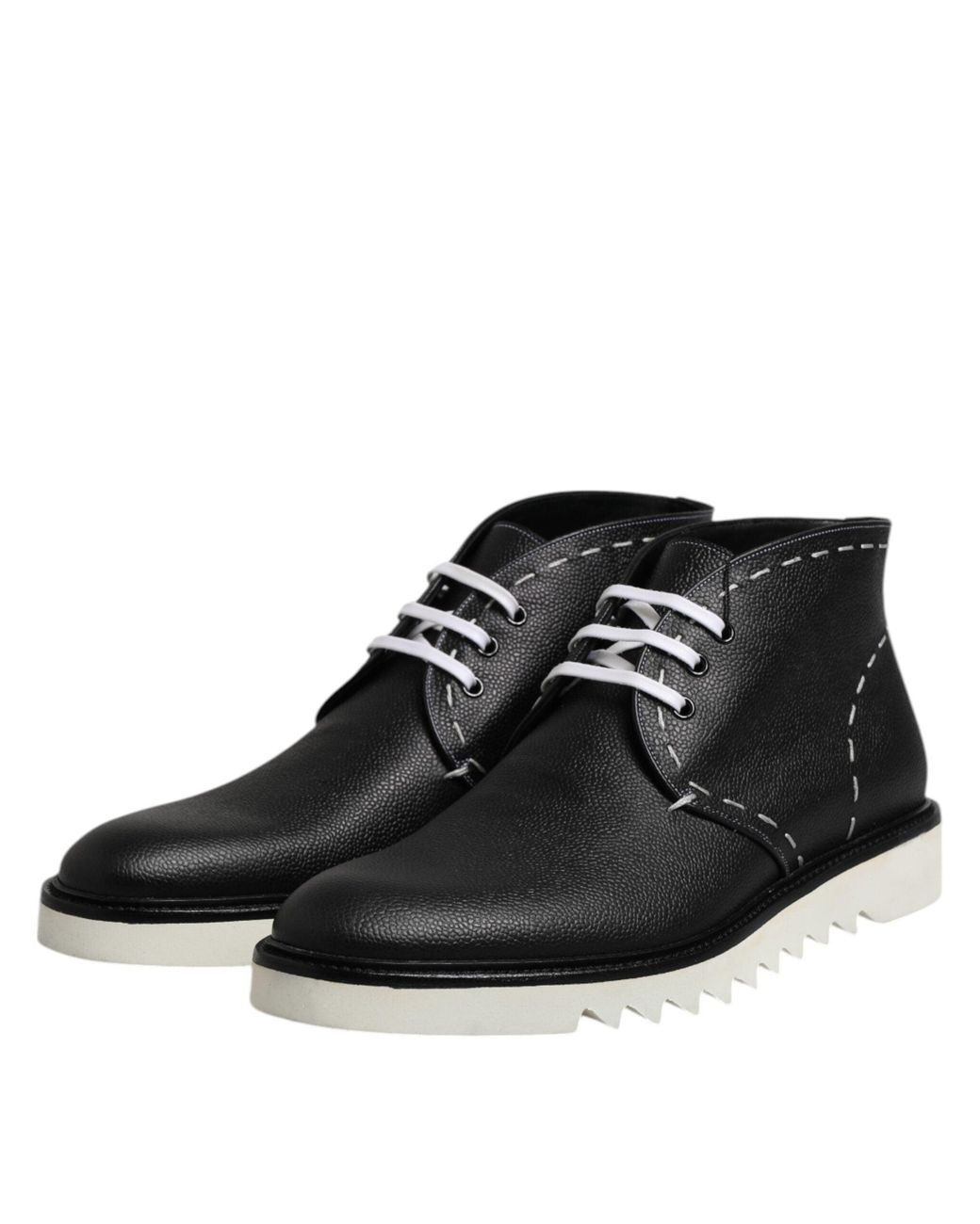 Dolce & Gabbana Black Leather Ankle Boot Stitch Detail for men