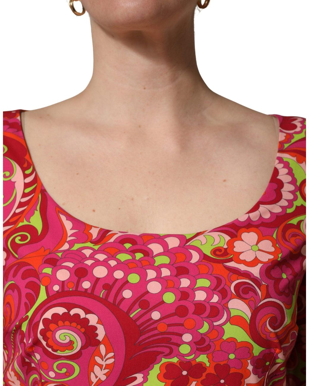 Dolce & Gabbana Red Paisley Floral Print Sheath Midi Dress