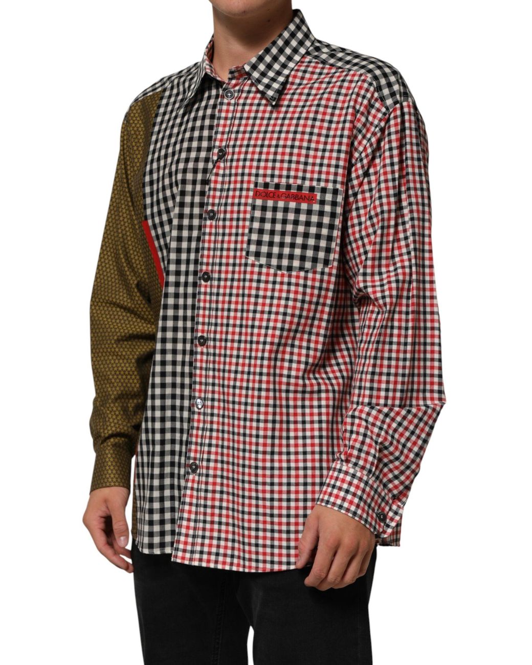 Dolce & Gabbana Multicolor Cotton Collared Checkered Shirt Co+Li for men