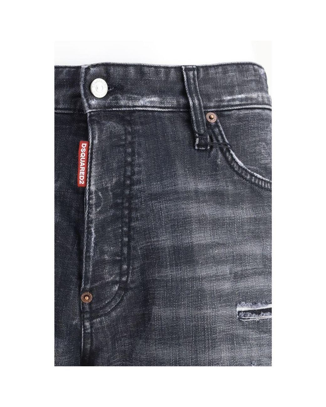 DSquared² Gray Black Cotton Bermuda Shorts for men