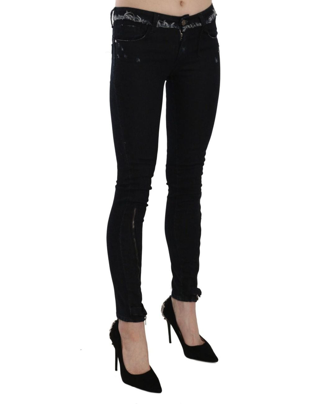 CoSTUME NATIONAL Black Low Waist Zipper Leg Skinny Denim Jeans