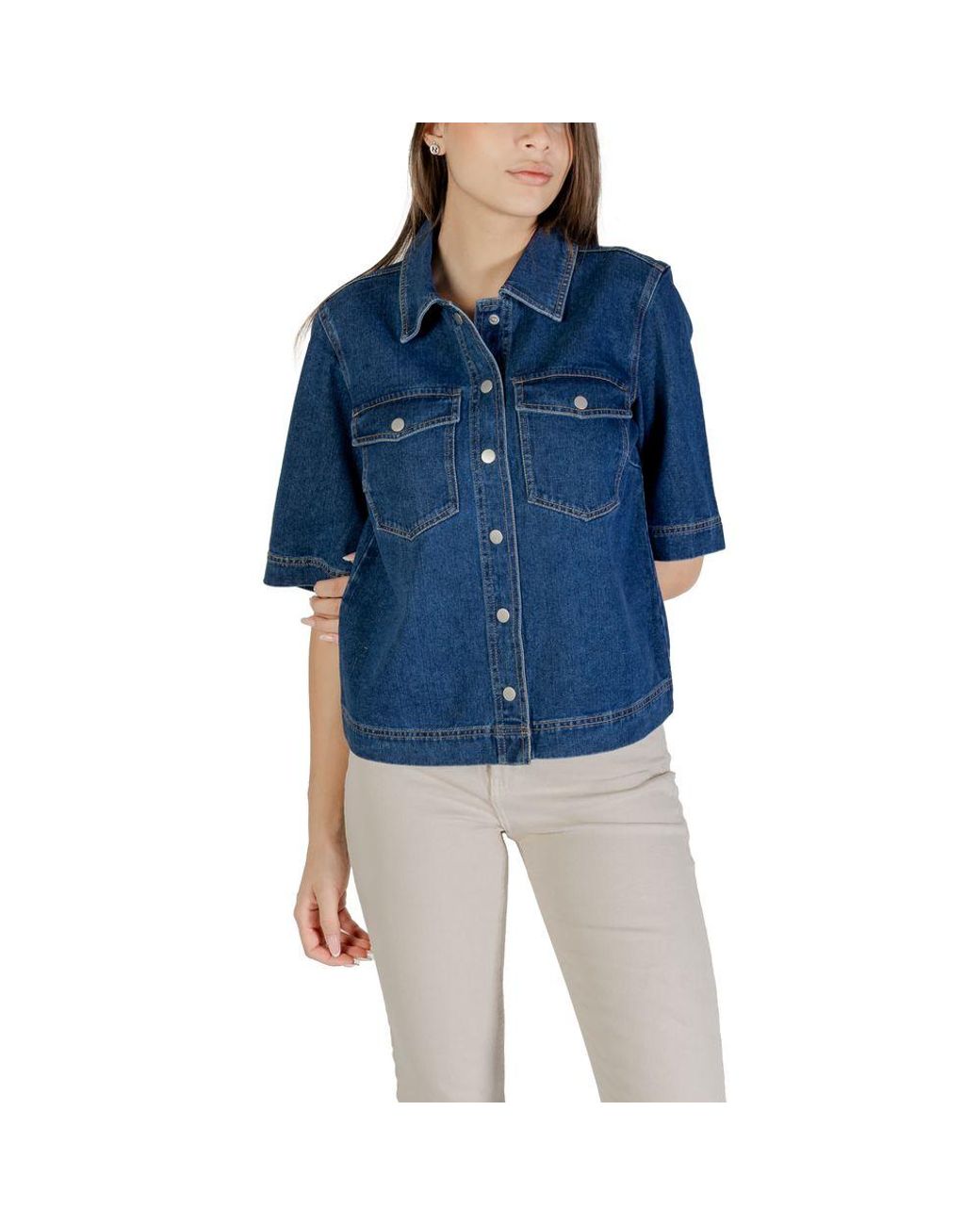 ONLY Blue Cotton Shortsleeve Shirt