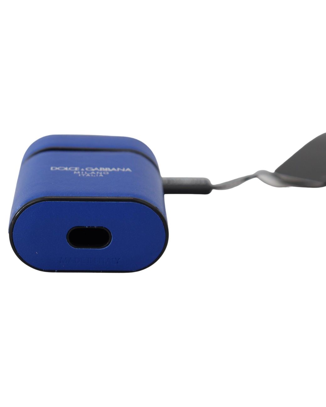 Dolce & Gabbana Blue Leather Silver Metal Logo Airpods Case