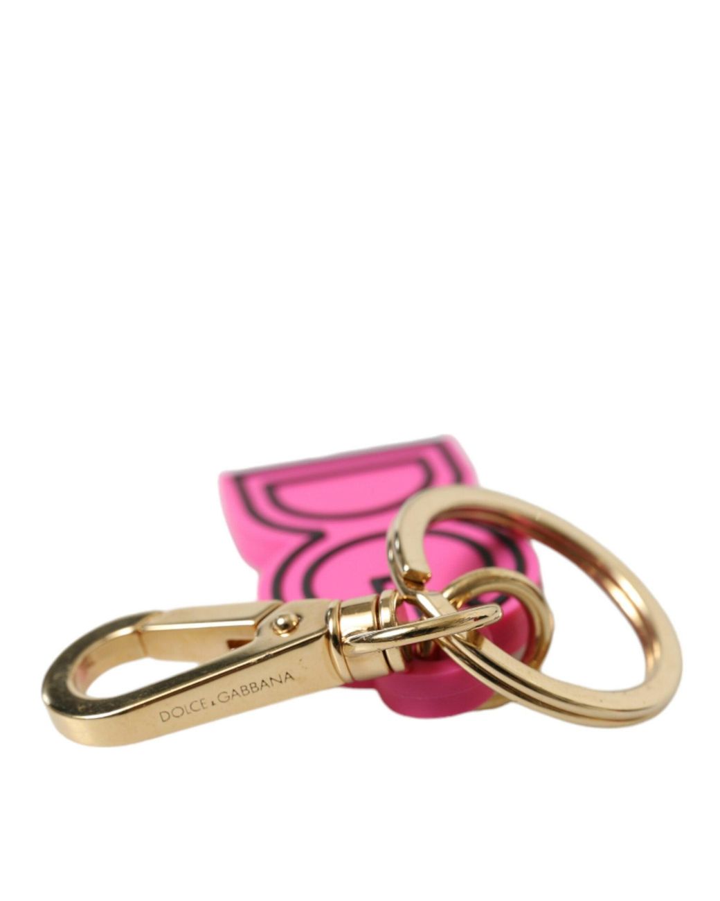 Dolce & Gabbana Pink Rubber Gold Tone Metal Dg Logo Keyring Keychain