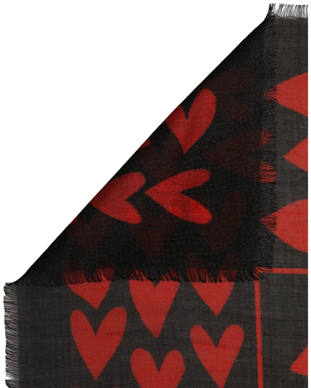Dolce & Gabbana Black Red Cashmere Hearts Print Stole Scarf