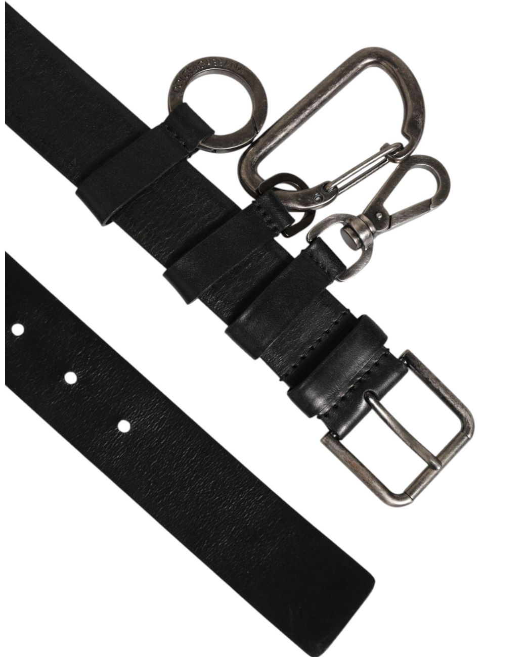 Dolce & Gabbana Black Key Ring Clip Attachments Buckle Belt 100Lf for men