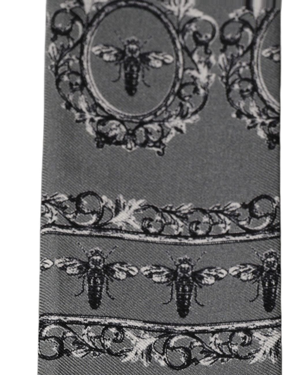 Dolce & Gabbana Black Men Gray Bee Silk Skinny Twilly Foulard Scarf for men