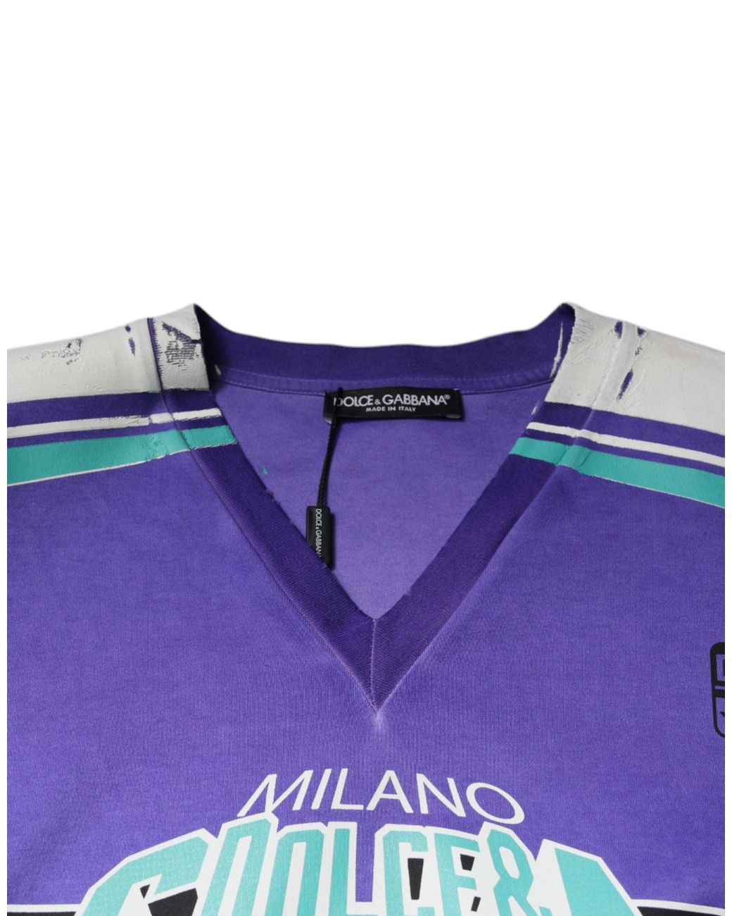 Dolce & Gabbana Purple Logo Jersey Cotton V-Neck T-Shirt for men