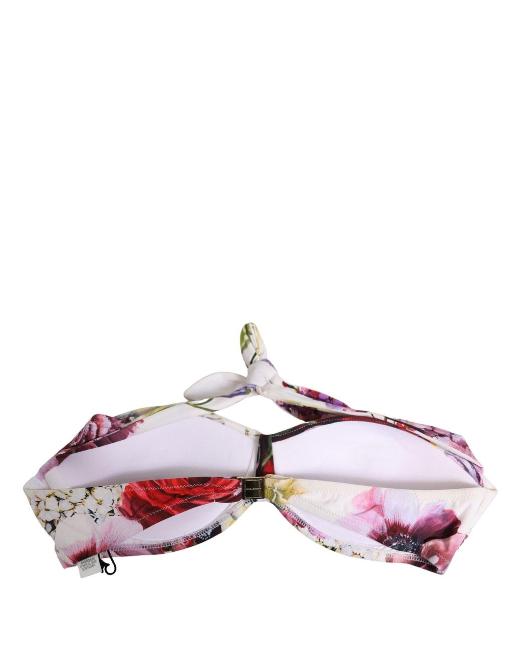 Dolce & Gabbana White Floral Print Nylon Beachwear Bikini Top Elastane