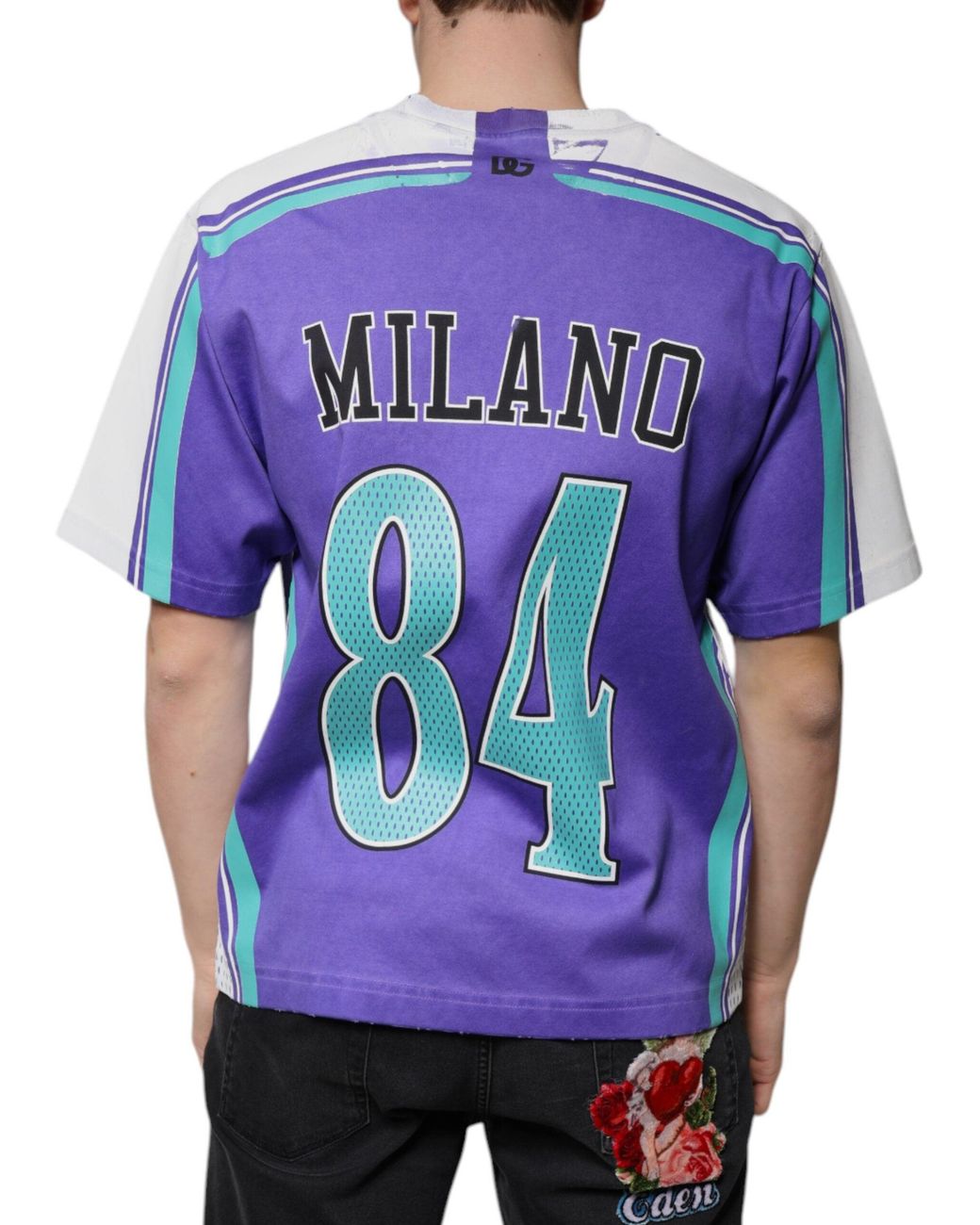Dolce & Gabbana Purple Logo Jersey Cotton V-Neck T-Shirt for men