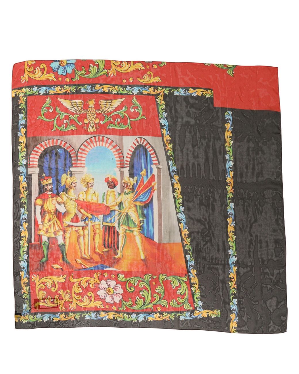 Dolce & Gabbana Orange Multicolor Silk Printed Square Foulard Scarf