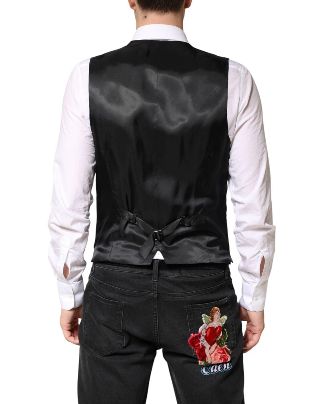 Dolce & Gabbana Black Stripes Wool Dress Waistcoat Vest Virgin for men