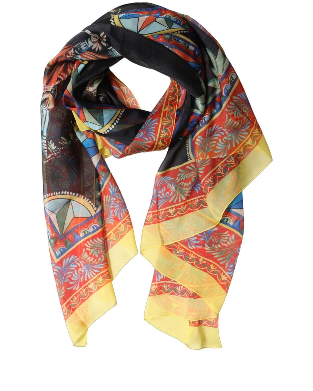 Dolce & Gabbana Orange Multicolor Silk Printed Shawl Stole Scarf