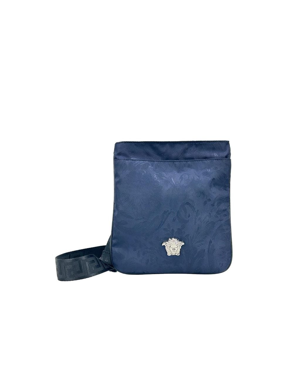 Versace Blue Medusa Flat Crossbody Bag Canvas