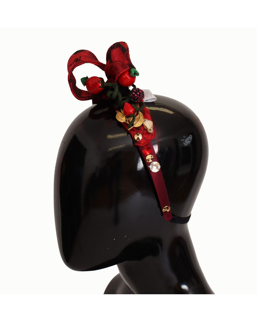 Dolce & Gabbana Black Cherry Silk Crystal Bow Logo Diadem Tiara Headband