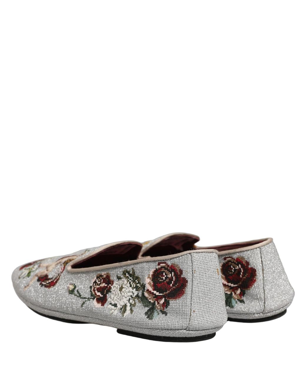 Dolce & Gabbana White Gray Crown Rose Angel Embroidery Loafer Shoes for men