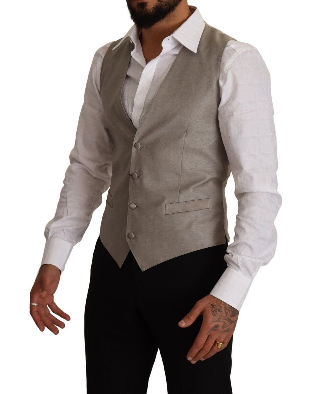 Dolce & Gabbana Gray Elegant Single Breasted Dress Vest for men