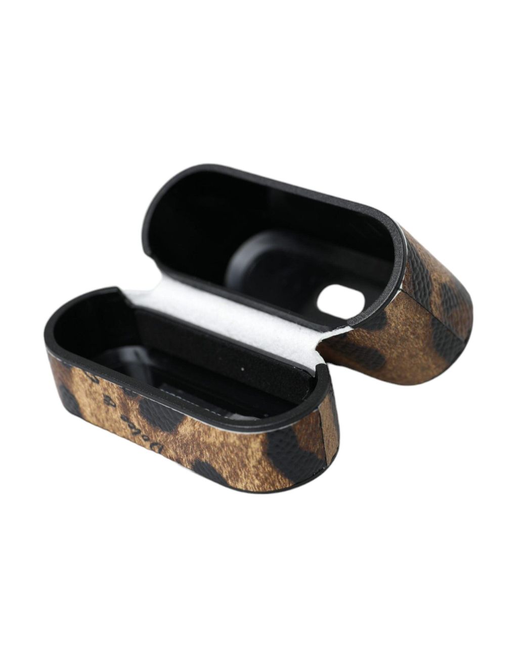 Dolce & Gabbana Metallic Leopard Calf Leather Metal Logo Plaque Airpods Case
