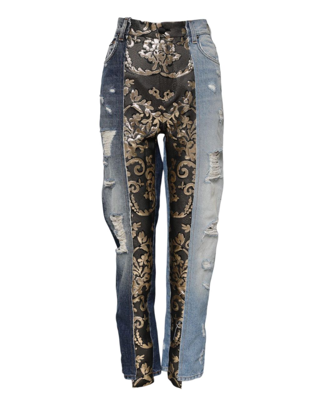 Dolce & Gabbana Gray Multicolor Patchwork Tapered Denim Jeans for men