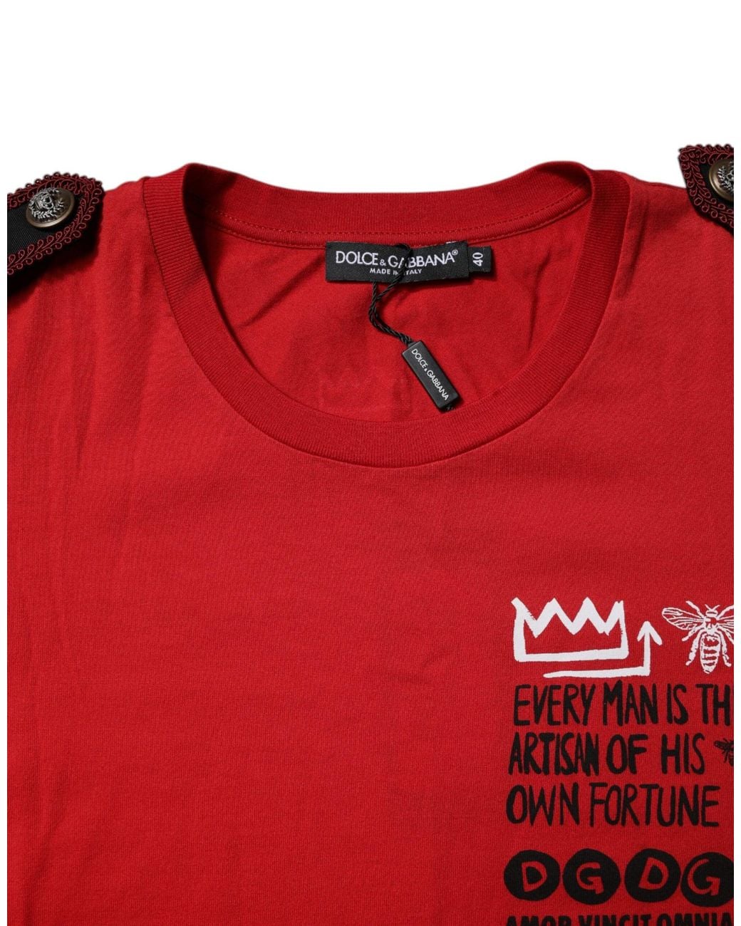 Dolce & Gabbana Red Cotton Graphic Print Crew Neck T for men