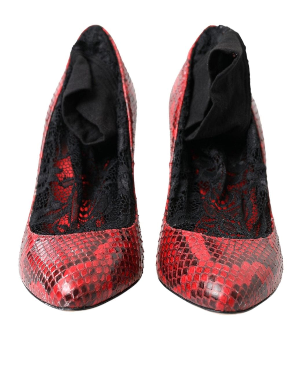 Dolce & Gabbana Red Ayers Leather Lace Socks Pumps Shoes