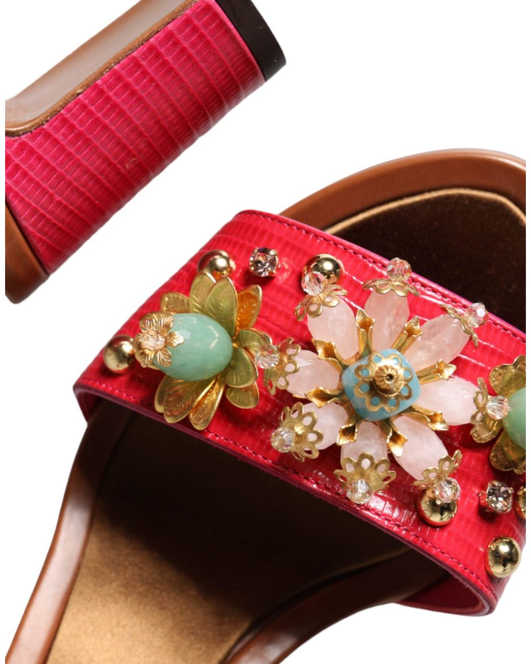 Dolce & Gabbana Red Leather Embellished Keira Sandals Shoes