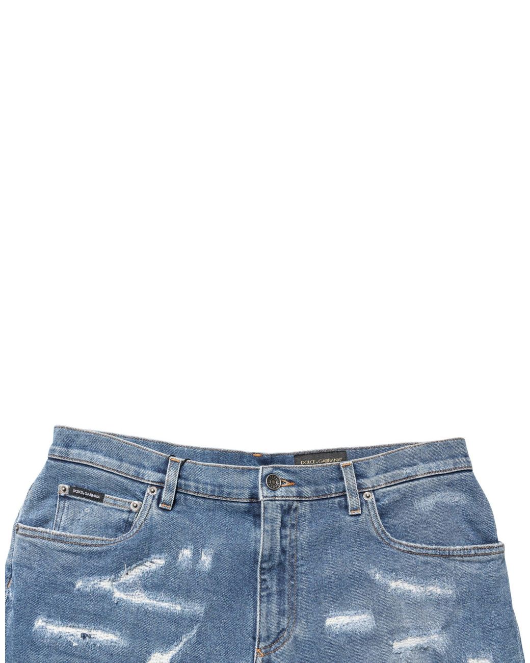 Dolce & Gabbana Blue Cotton Distressed Denim Bermuda Shorts Elastane for men