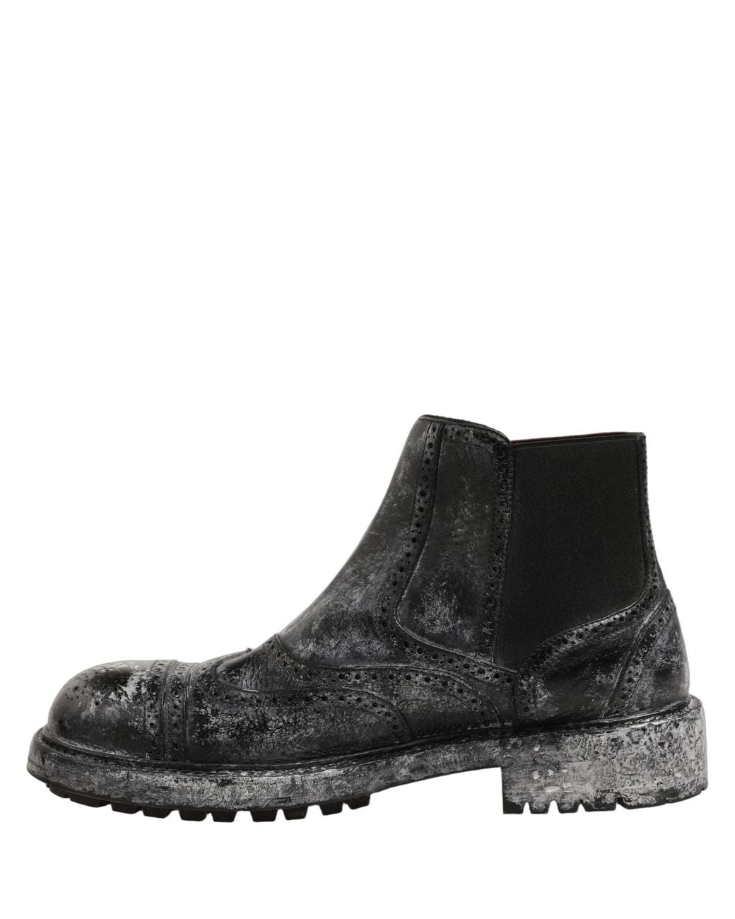 Dolce & Gabbana Black Gray Leather Ankle Chelsea Boots Shoes for men