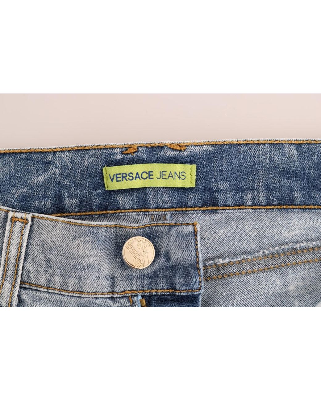 Versace Jeans Blue Wash Torn Stretch Slim Fit Jeans