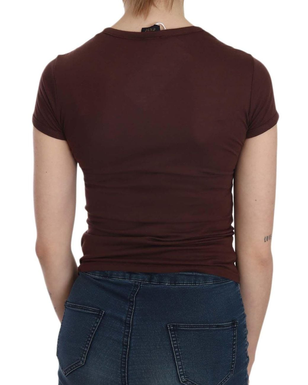 Exte Brown Hearts Short Sleeve Casual T-shirt Top