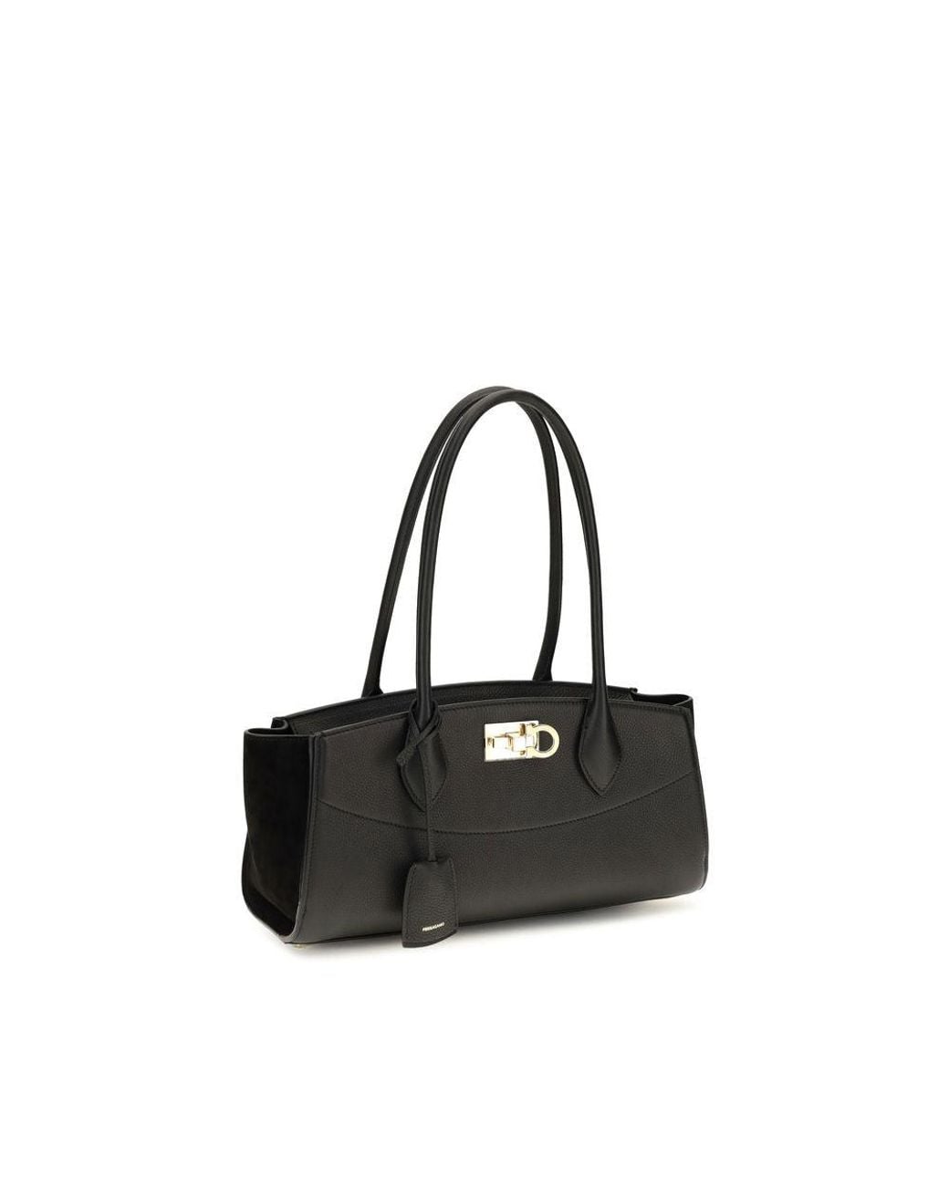 Ferragamo Black Ferragamo Hammered Calfskin Shoulder Bag
